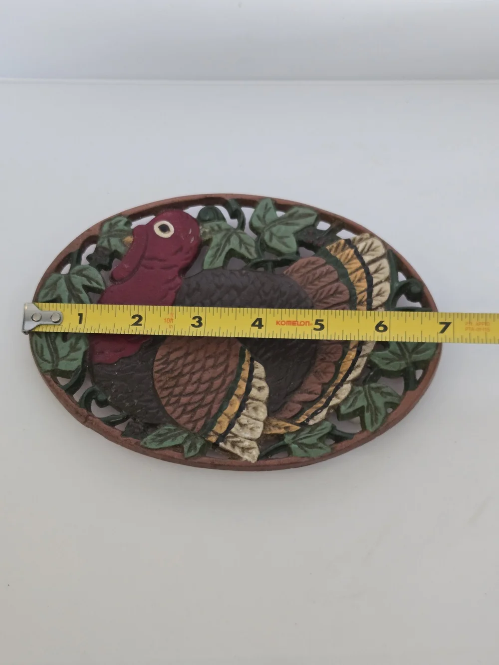 Vintage Painted Cast Iron Turkey Trivet Wall Plaque - Brown, Red, Green, Gold